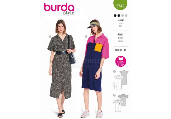 Strih Burda 5742 - Košeľové šaty, športové šaty, polo šaty