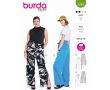 Strih Burda 5743 - Nohavice s gumou v páse, saténové nohavice