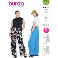 Strih Burda 5743 - Nohavice s gumou v páse, saténové nohavice