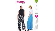 Strih Burda 5743 - Nohavice s gumou v páse, saténové nohavice