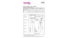 Strih Burda 5743 - Nohavice s gumou v páse, saténové nohavice