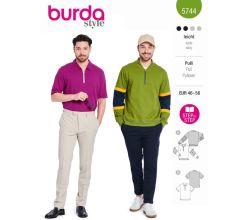 Strih Burda 5744 - Pánska mikina so stojačikom, polo tričko na zips