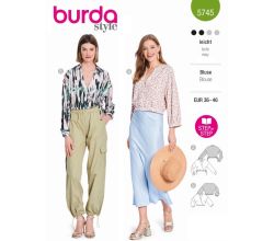 Strih Burda 5745 - Zavinovacia blúzka, blúzka so sťahovaním v páse