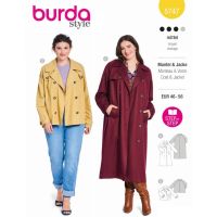 Strih Burda 5747 - Trenčkot, kabát s dvojradovým zapínaním