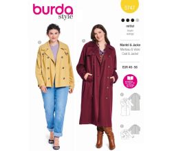 Strih Burda 5747 - Trenčkot, kabát s dvojradovým zapínaním