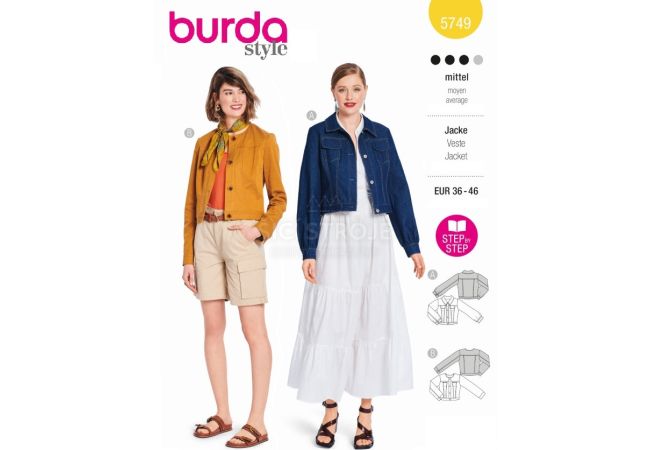 Strih Burda 5749 - Džínsová bunda, kabátik, sako