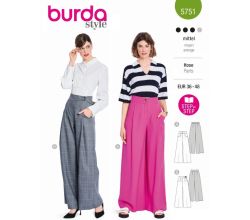 Strih Burda 5751 - Nohavice so širokými nohavicami, nohavicová sukňa