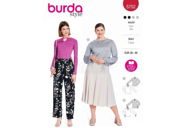 Strih Burda 5752 - Tričko so šnurovaným výstrihom