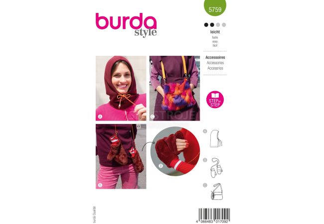 Strih Burda 5759 - Dámska kukla, palčiaky a rukávnik