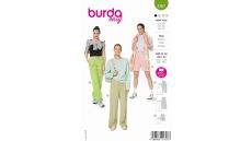 Strih Burda 5761 - Nohavice s gumou v páse, parašutistické nohavice, cargo nohavice, šortky