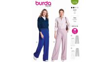 Strih Burda 5778 - Nohavice s gumou v páse, vlnené nohavice s pukmi