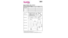 Strih Burda 5801 - Voľné nohavice s gumou v páse, vreckáče, saténové nohavice, hodvábne nohavice