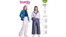 Strih Burda 5801 - Voľné nohavice s gumou v páse, vreckáče, saténové nohavice, hodvábne nohavice