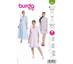 Strih Burda 5803 - Zavinovacie šaty s gumou v páse, blúzkové šaty