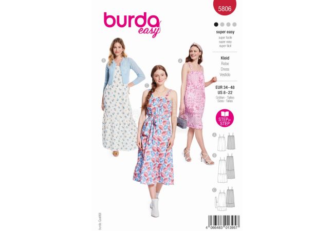 Strih Burda 5806 - Šaty na ramienka babydoll