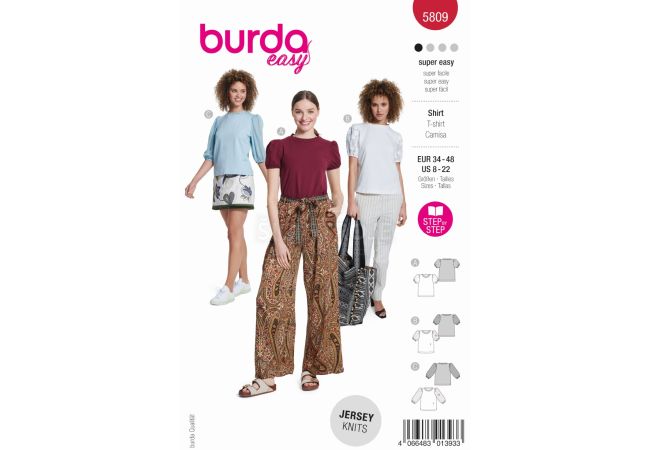 Strih Burda 5809 - Tričko s balónovými rukávmi