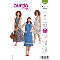Strih Burda 5810 - Šaty so zaväzovacími ramienkami, maxi šaty, mušelínové šaty