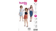 Strih Burda 5811 - Sukne s gumou v páse a sťahovaním na boku, mini sukne