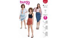 Strih Burda 5811 - Sukne s gumou v páse a sťahovaním na boku, mini sukne