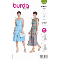 Strih Burda 5813 - Šaty na ramienka s volánikmi, balónové šaty