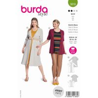 Strih Burda 5818 - Tričkové šaty, tričko, kardigan, kabátik, twin-set