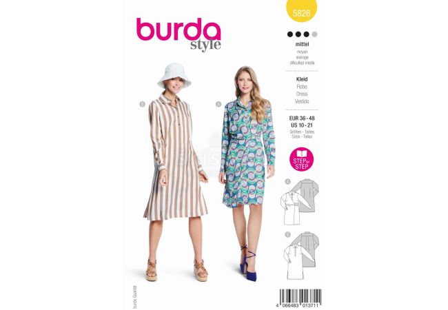 Strih Burda 5826 - Košeľové šaty, zavinovacie košeľové šaty