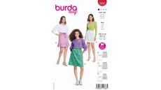 Strih Burda 5832 - Sukne so sťahovaním v páse, mini sukne, tepláková sukňa