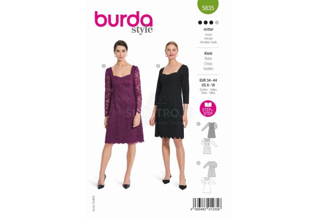 Strih Burda 5835 - Elegantné šaty, krajkové šaty