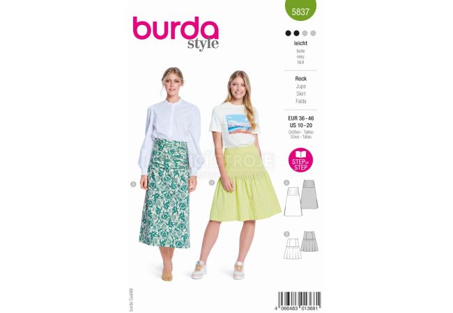 Strih Burda 5837 - Dlhá sukňa, sukňa s volánom