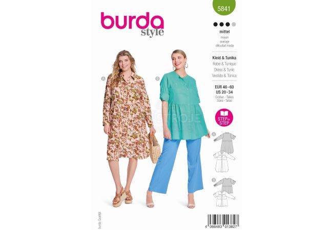 Strih Burda 5841 - Košeľové šaty, tunika