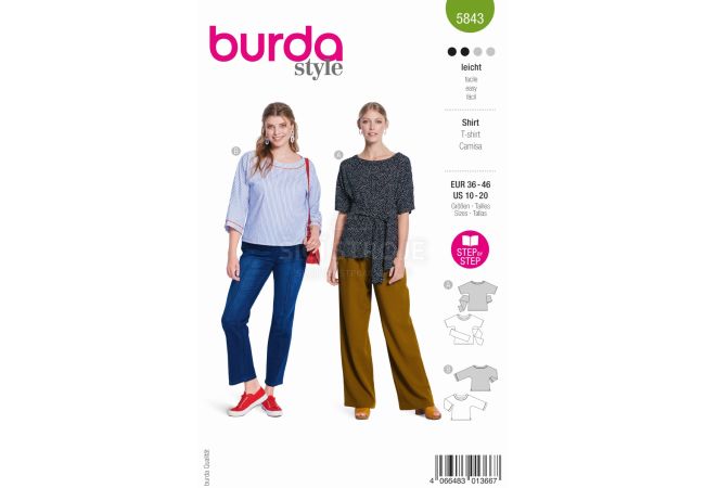 Strih Burda 5843 - Blúzka, tričko so zaväzovaním