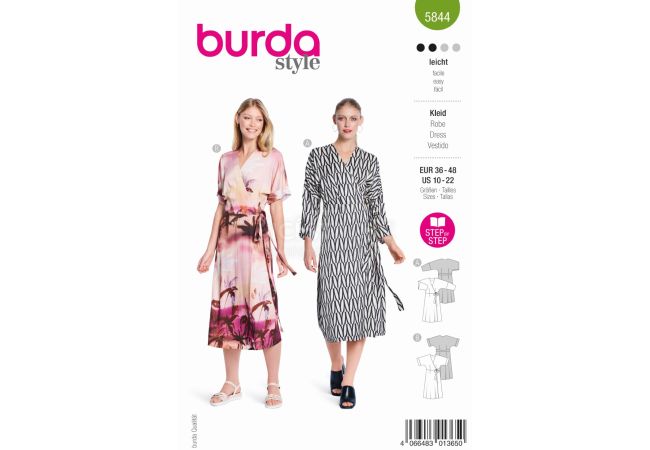 Strih Burda 5844 - Zavinovacie šaty