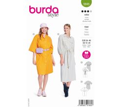 Strih Burda 5845 - Košeľové šaty so sťahovaním v páse, zapínacie šaty