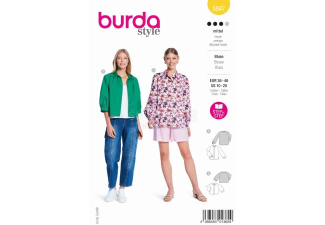 Strih Burda 5847 - Blúzka, košeľa