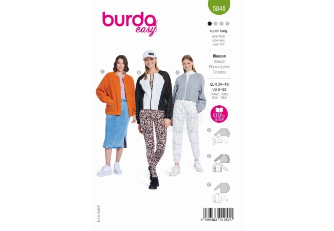 Strih Burda 5848 - Mikina, bomber, fleecová bunda