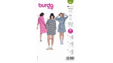 Strih Burda 5851 - Mikinové šaty s kapucňou, tričkové šaty