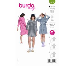 Strih Burda 5851 - Mikinové šaty s kapucňou, tričkové šaty