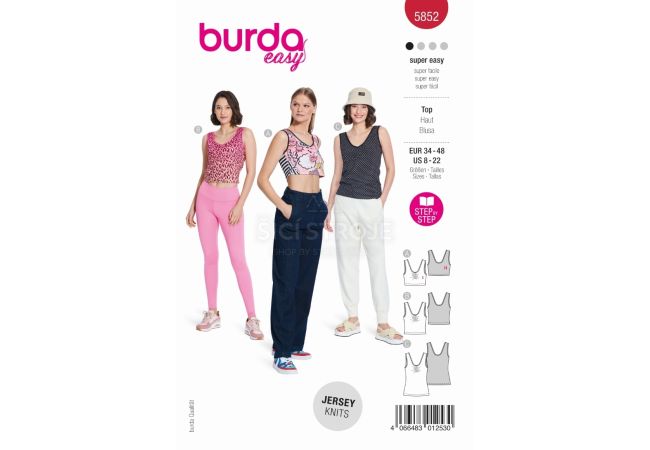 Strih Burda 5852 - Tielko, top, krátky top