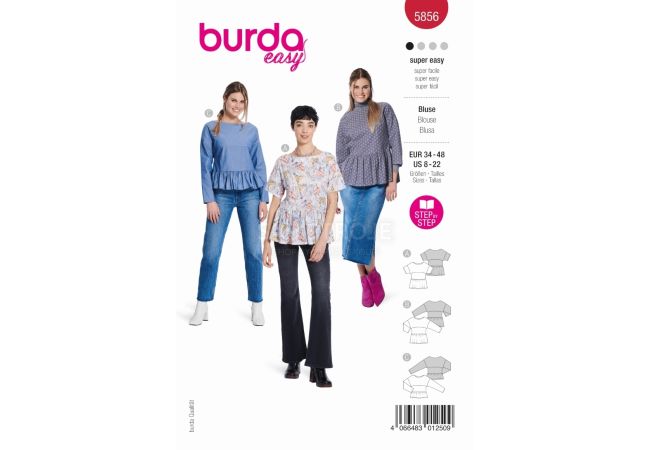 Strih Burda 5856 - Blúzka s volánovým lemom