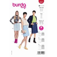 Strih Burda 5857 - Prepínacia sukňa, džínsová sukňa, rovná sukňa