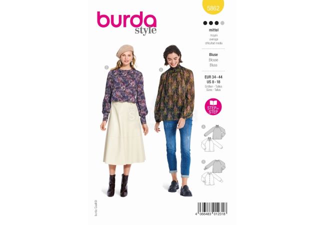 Strih Burda 5862 - Voľná blúzka s golierom