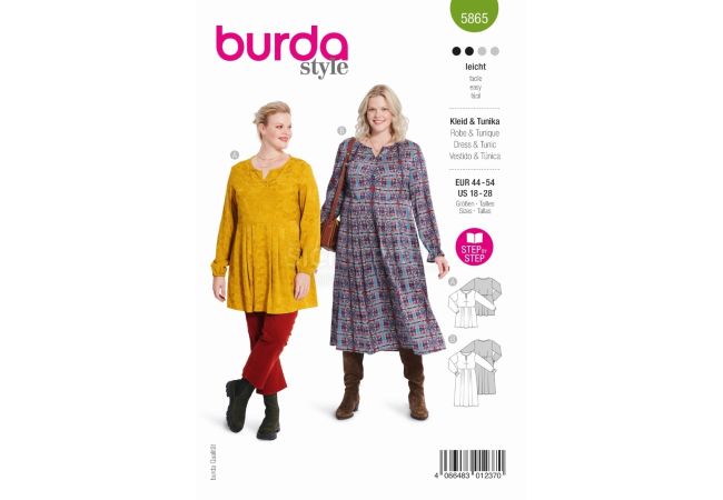 Strih Burda 5865 - Blúzkové šaty, tunika