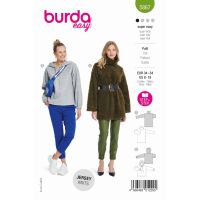 Strih Burda 5867 - Dlhá mikina s rolákom, mikina s kapucňou