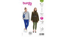 Strih Burda 5867 - Dlhá mikina s rolákom, mikina s kapucňou