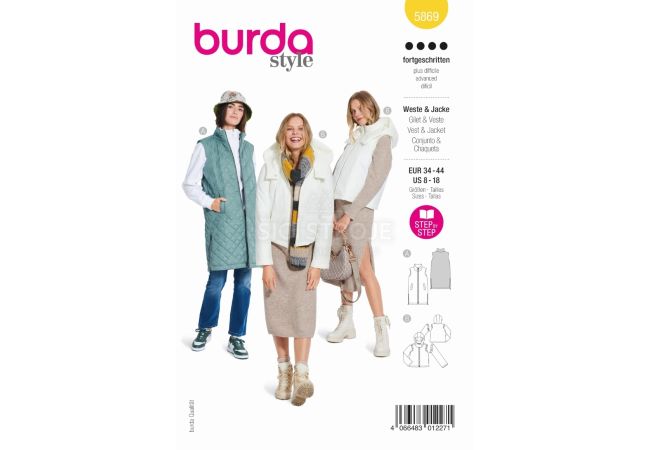 Strih Burda 5869 - Vesta, bunda s kapucňou