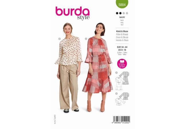 Strih Burda 5884 - Blúzkové šaty, blúzka