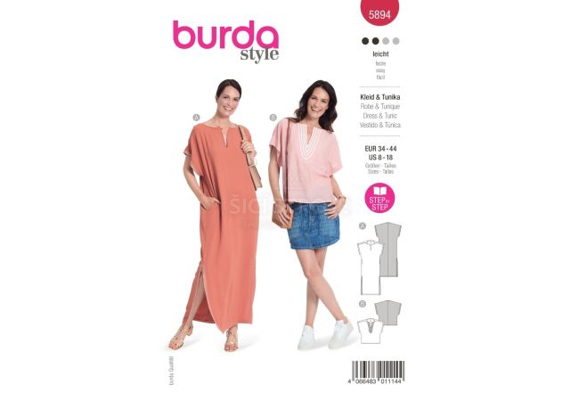 Strih Burda 5894 - Voľné šaty, kaftan, tunika