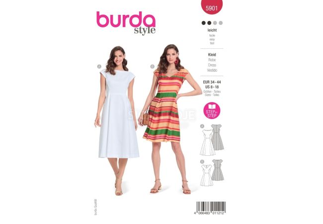 Strih Burda 5901 - Šaty s rozšírenou sukňou