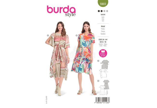 Strih Burda 5903 - Šaty s rozšírenou sukňou