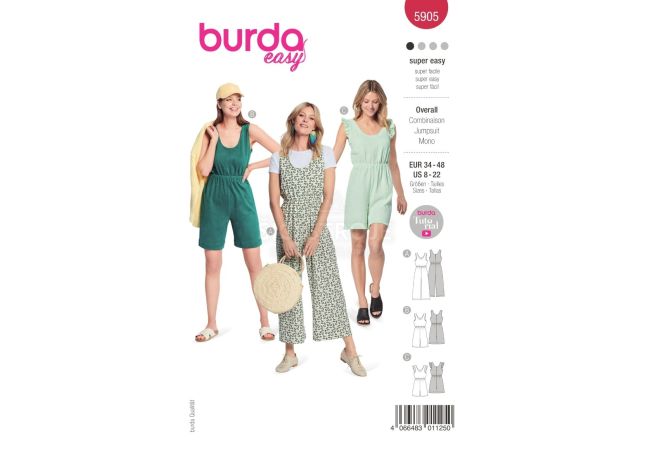 Strih Burda 5905 - Overal, nohavicové šaty